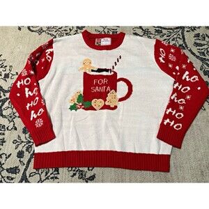 Merry Christmas Men's XL Knit Crewneck Pullover Sweater Gingerbread Beaded